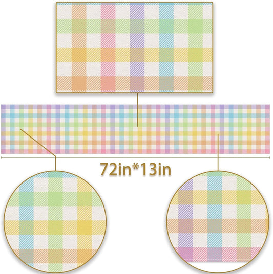 Pudodo Easter Buffalo Plaid Check Table Runner Spring Holiday Farmhouse Fireplace Kitchen Dining Room Home Party Decoration (13" x 72")
