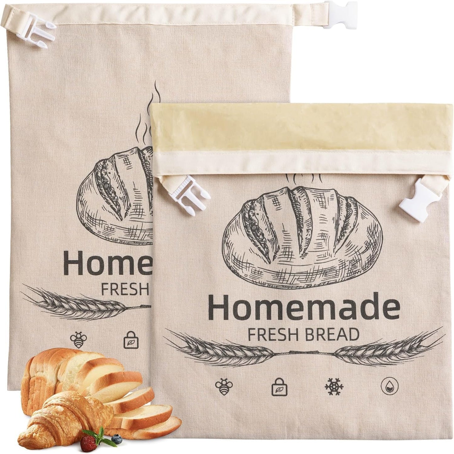 2 Pack Beeswax Bread Bags for Sourdough,Reusable Organic Linen Beeswax Bread Bag for Homemade Sourdough 17 x 12.6 Inches Food Storage Cloth Bag – Freezer-Friendly & Freshness Preservation (Beeswax) | Homemade