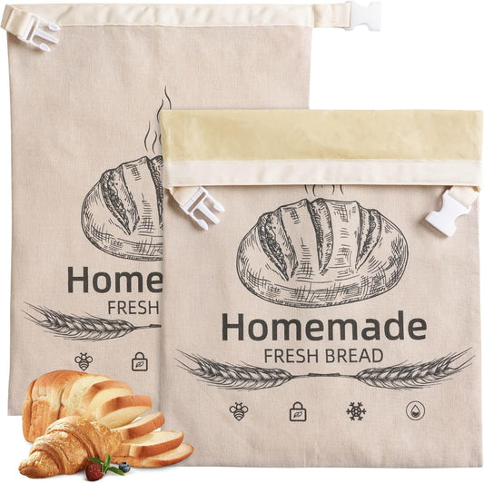 2 Pack Beeswax Bread Bags for Sourdough,Reusable Organic Linen Beeswax Bread Bag for Homemade Sourdough 17 x 12.6 Inches Food Storage Cloth Bag – Freezer-Friendly & Freshness Preservation (Beeswax) | Homemade