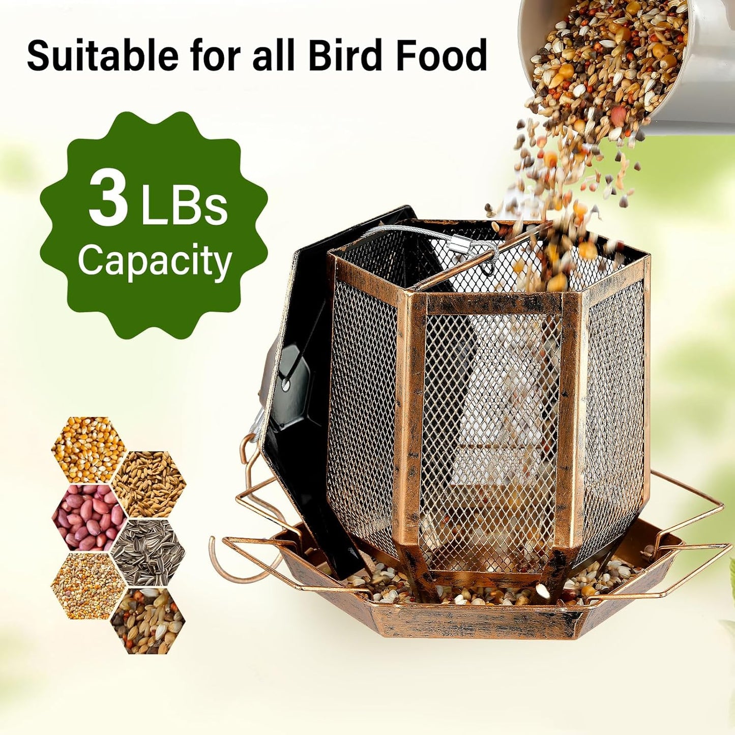 Bird Feeders for Outdoors, 3LB Capacity Metal Bird Feeder Wild Birdfeeders Outside Hanging, Vintage Bronze Rust-Resistant Birdfeeder for Garden Yard Balcony Decor, Easy Fill
