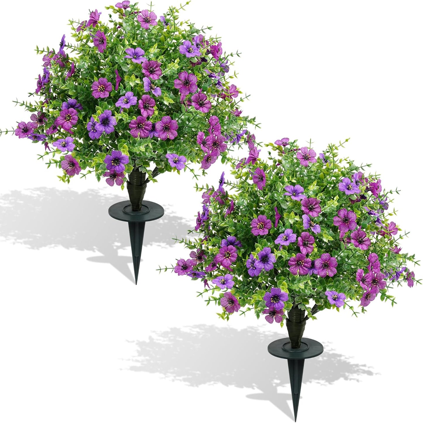 24Inch Artificial Purple Flower Boxwood Topiary Tree Set of 2 with Ground Spike, UV-Resistant & Waterproof Faux Greenery Low Maintenance Decor for Garden Patio Porch Entryway Indoor Outdoor