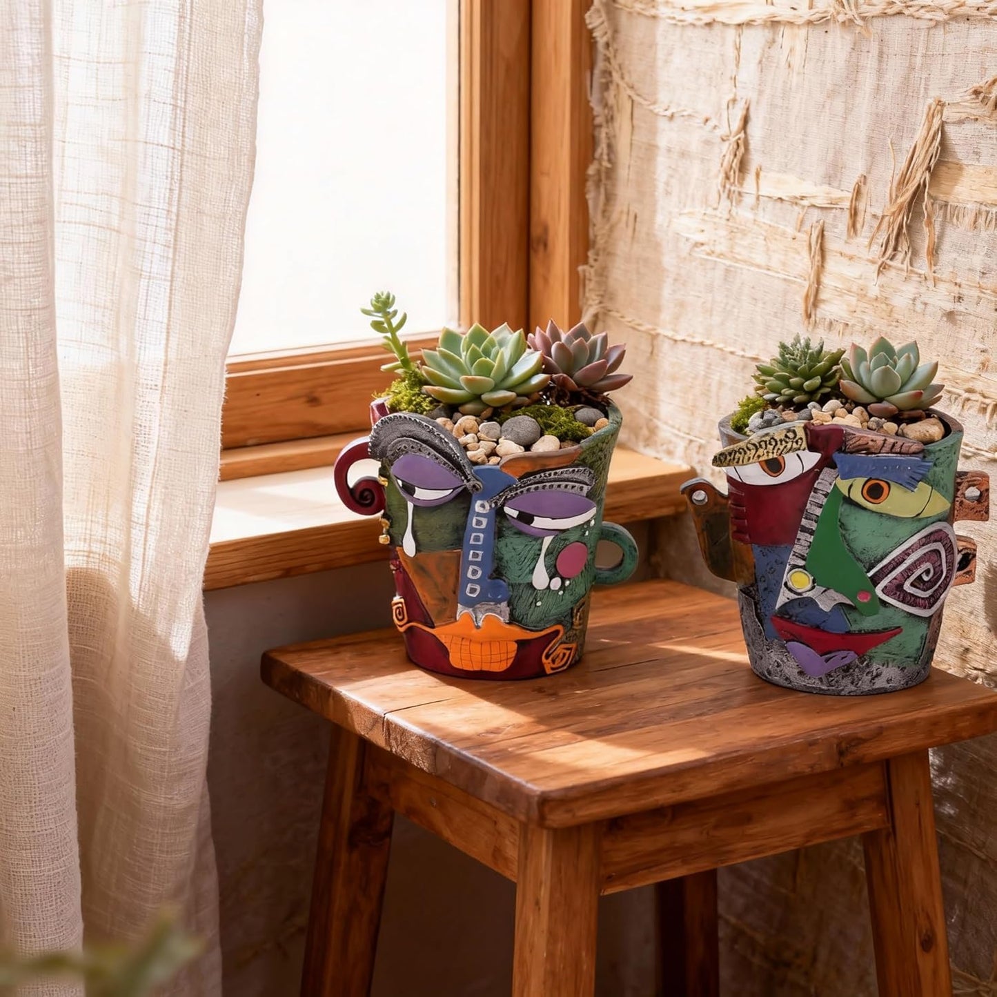 Mini Face Planters 3PC Set – Unique Resin Art Flower Pots for Succulents, Cacti & Small Plants – Decorative Funny Plant Pots for Indoor & Outdoor, Face Planter Gift, Picasso‑Inspired
