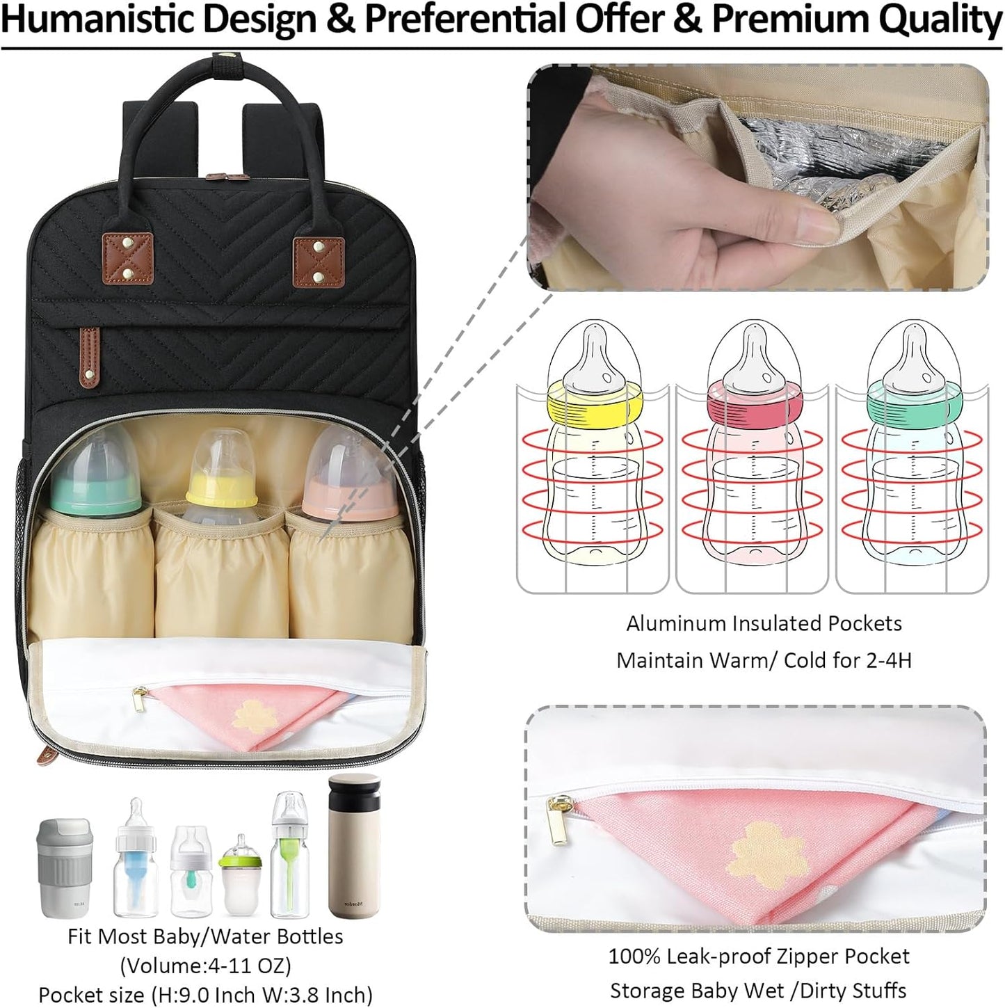 Diaper Bag Backpack for Women Large Capacity with Insulated Pockets Mu