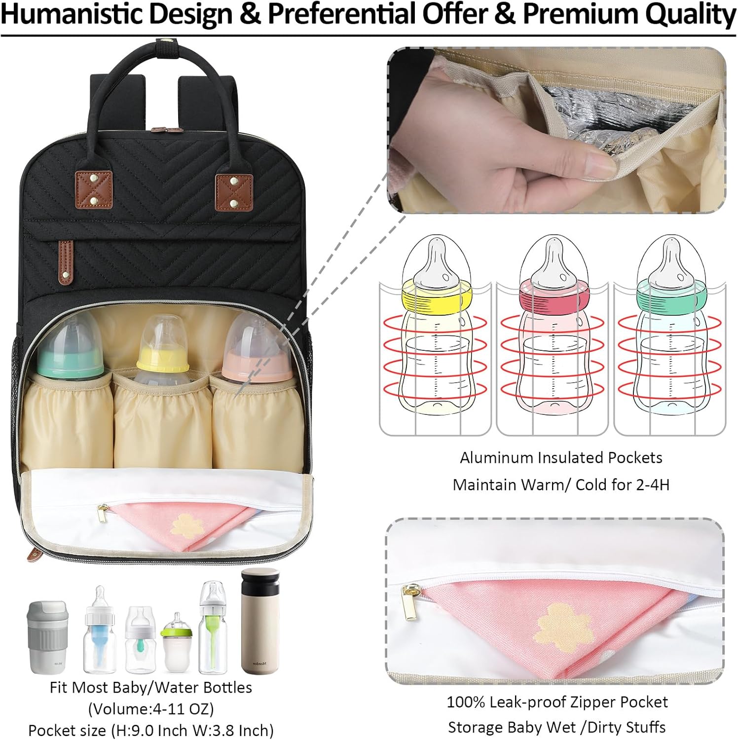 Diaper Bag Backpack for Women Large Capacity with Insulated Pockets Mu