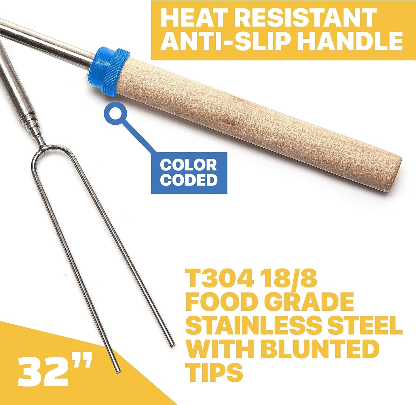 MalloMe Smores Sticks for Fire Pit Long - Marshmallow Roasting Sticks 