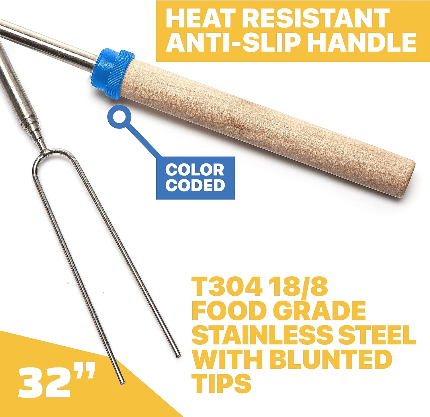 MalloMe Smores Sticks for Fire Pit Long - Marshmallow Roasting Sticks 