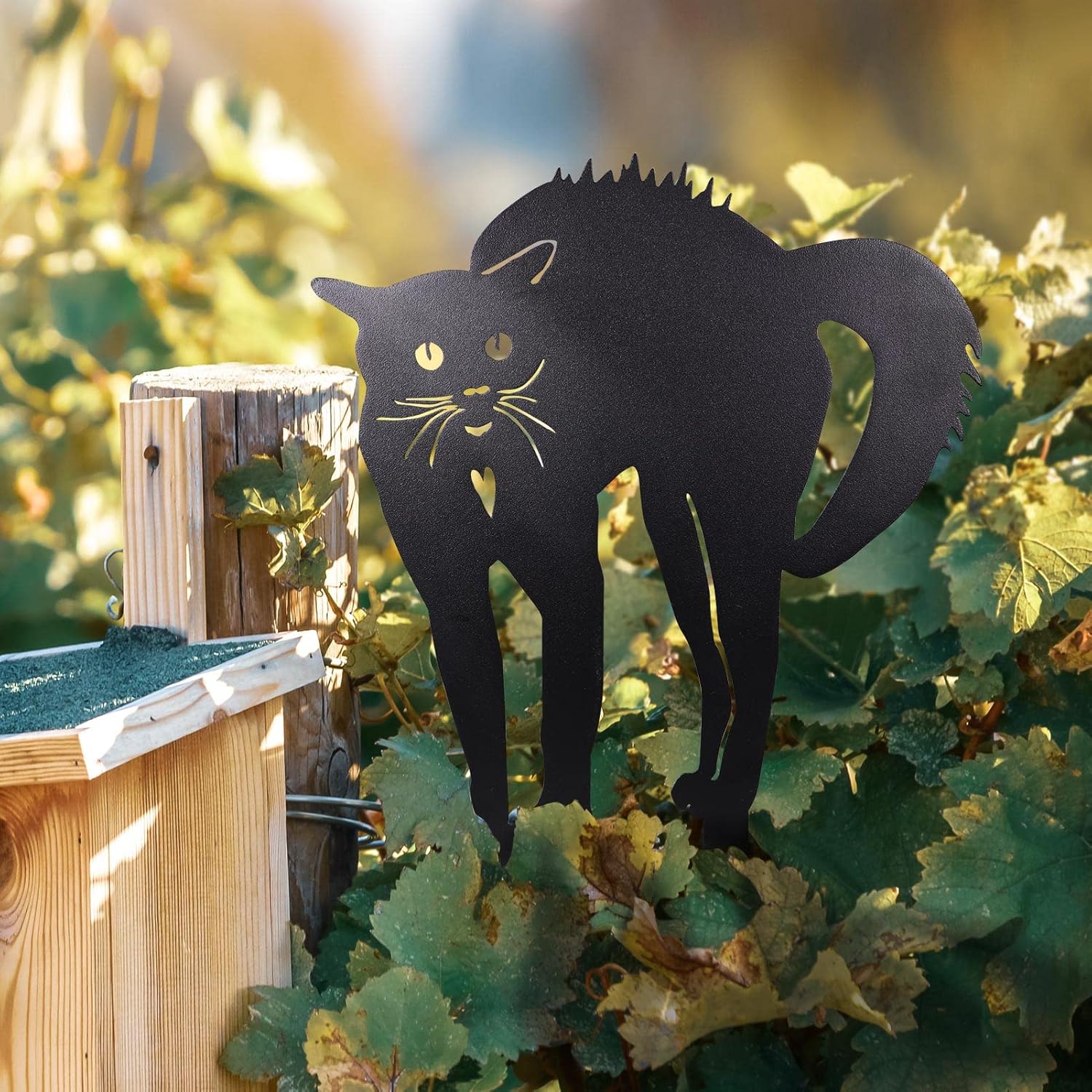 2 PCS Cat Silhouette Yard Art Garden Decorative Stake Hollow Out Anima