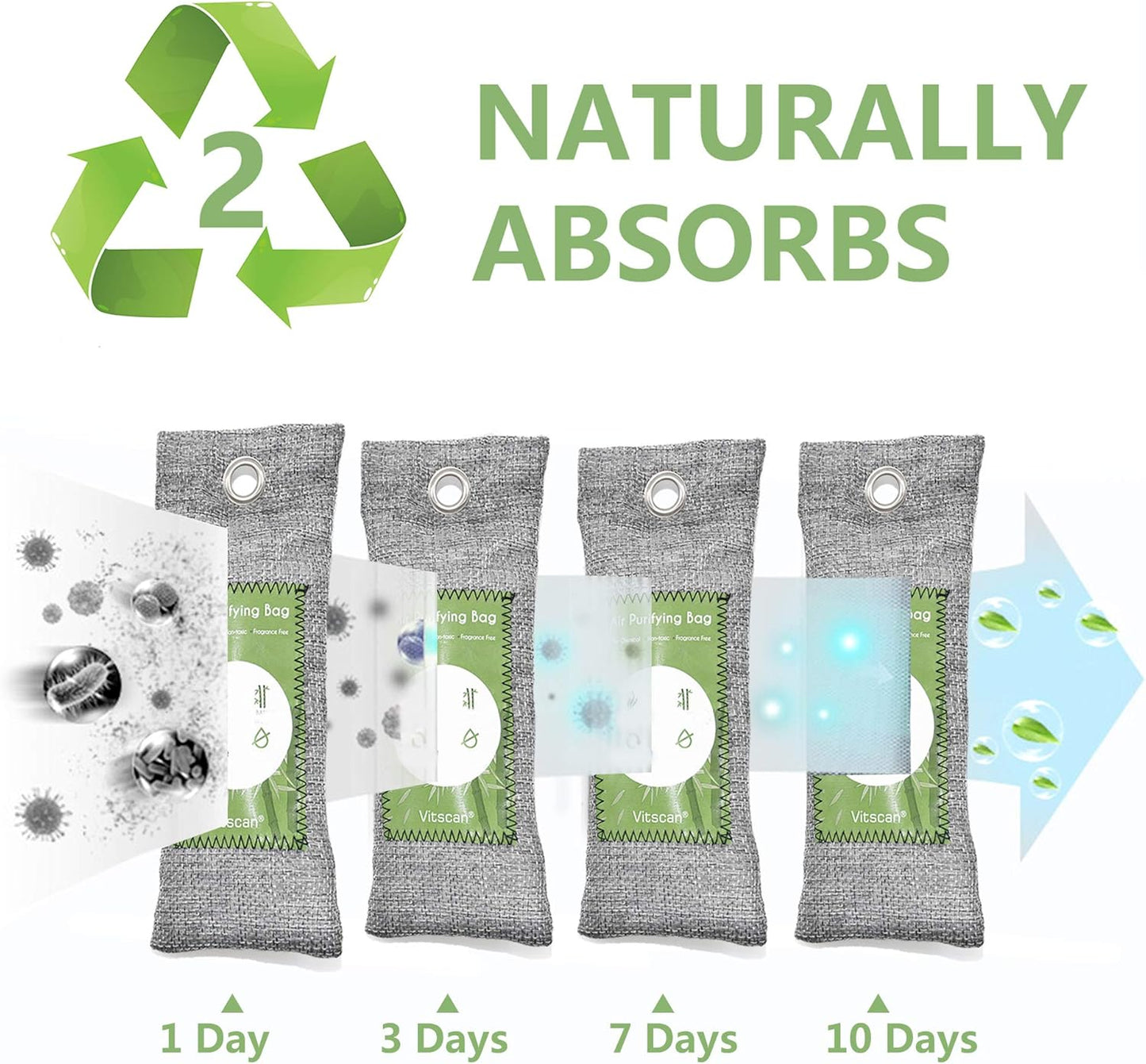 12 Pack Bamboo Air Purifying Bag, Activated Charcoal Bags Odor Absorbe