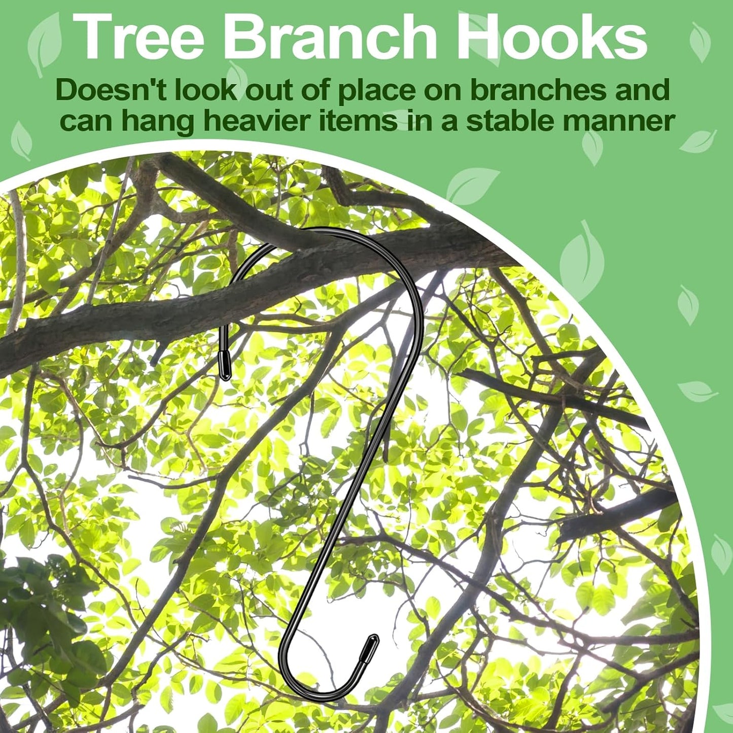 4 Pack 14 Inch Tree Branch Hooks, Extra Large S Hooks for Bird Feeder, Heavy Duty Long S Hook for Hanging Plants, Basket, Lanterns, Patio,Indoor Outdoor Uses(Black)