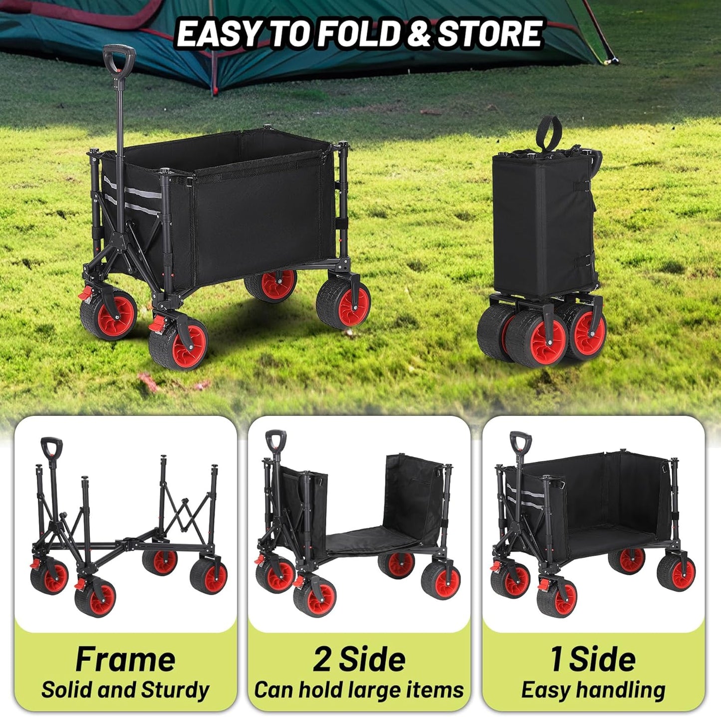GAOMON 120L Collapsible Beach Wagon, 220lbs Weight Capacity Heavy Duty Foldable Garden Cart with Big Wheels for Sand, Utility Wagon Cart for Shopping, Camping, Beach