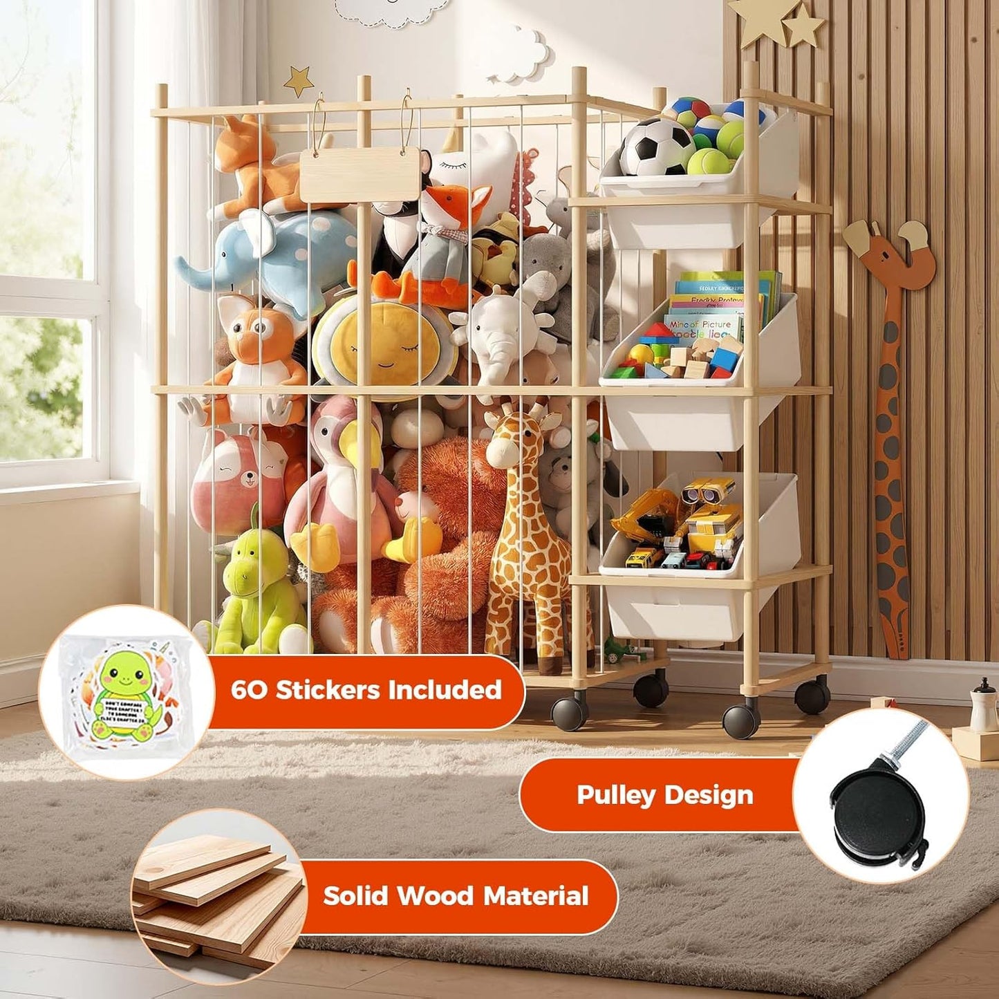 Toy Storage Organizer with 3 Removable Bins, Kids Storage Toy Shelf Or