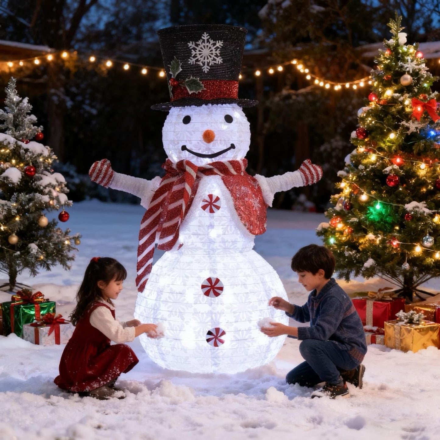 42-inch red Snowman 3D Christmas Collapsible Decorations，Lighted Outdoor Xmas Snowman Garden Décor，Pre-Lit for Indoor/Outside Yard Holiday Decoration 3.5FT(red)