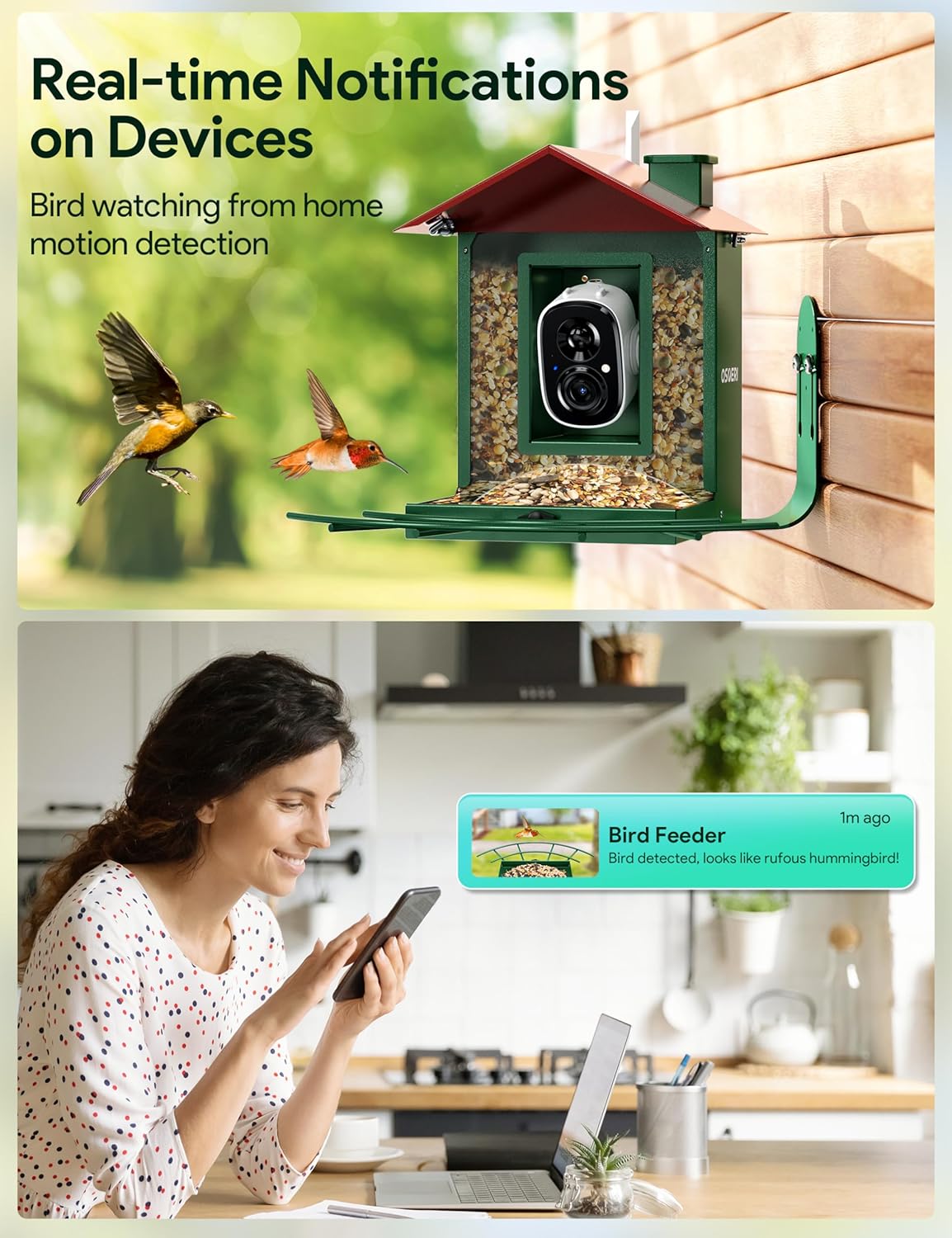Osoeri Bird Feeder with Camera, Camera Bird Feeder for Outside, Solar-