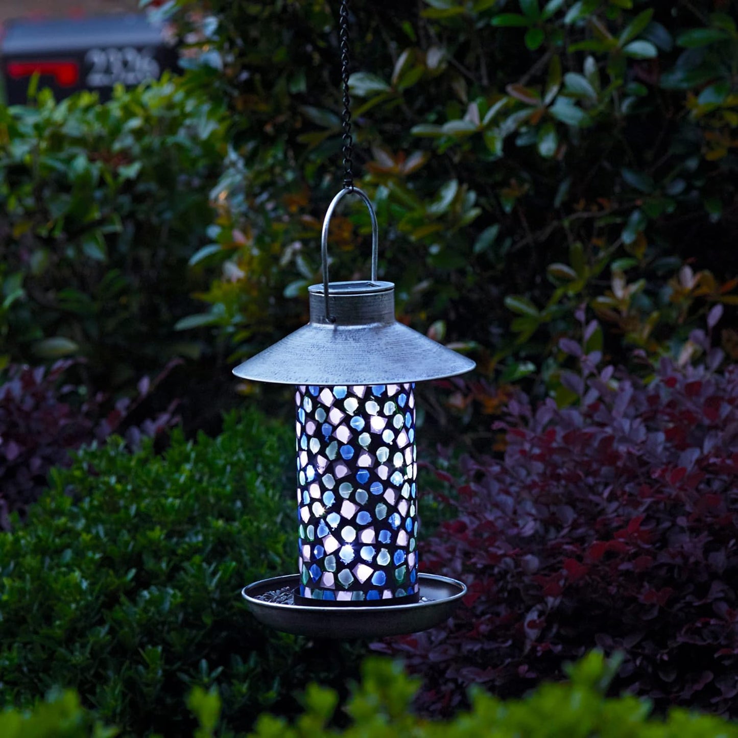 Smart Solar Adelie Mosaic Glass Copper Style Solar-Powered Bird Feeder
