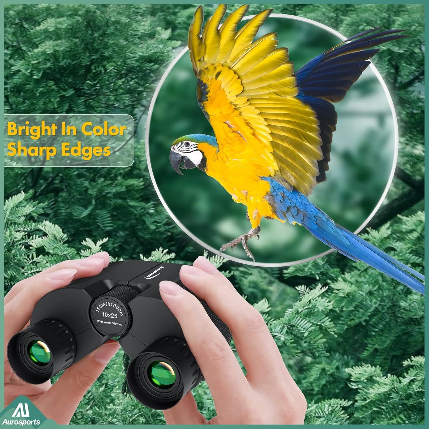 Aurosports 10x25 Binoculars for Adults and Kids, Large View Compact Binoculars for Bird Watching, Easy Focus Small Binocular with Low Light - Ideal for Theater Concerts Travel Hunting Hiking