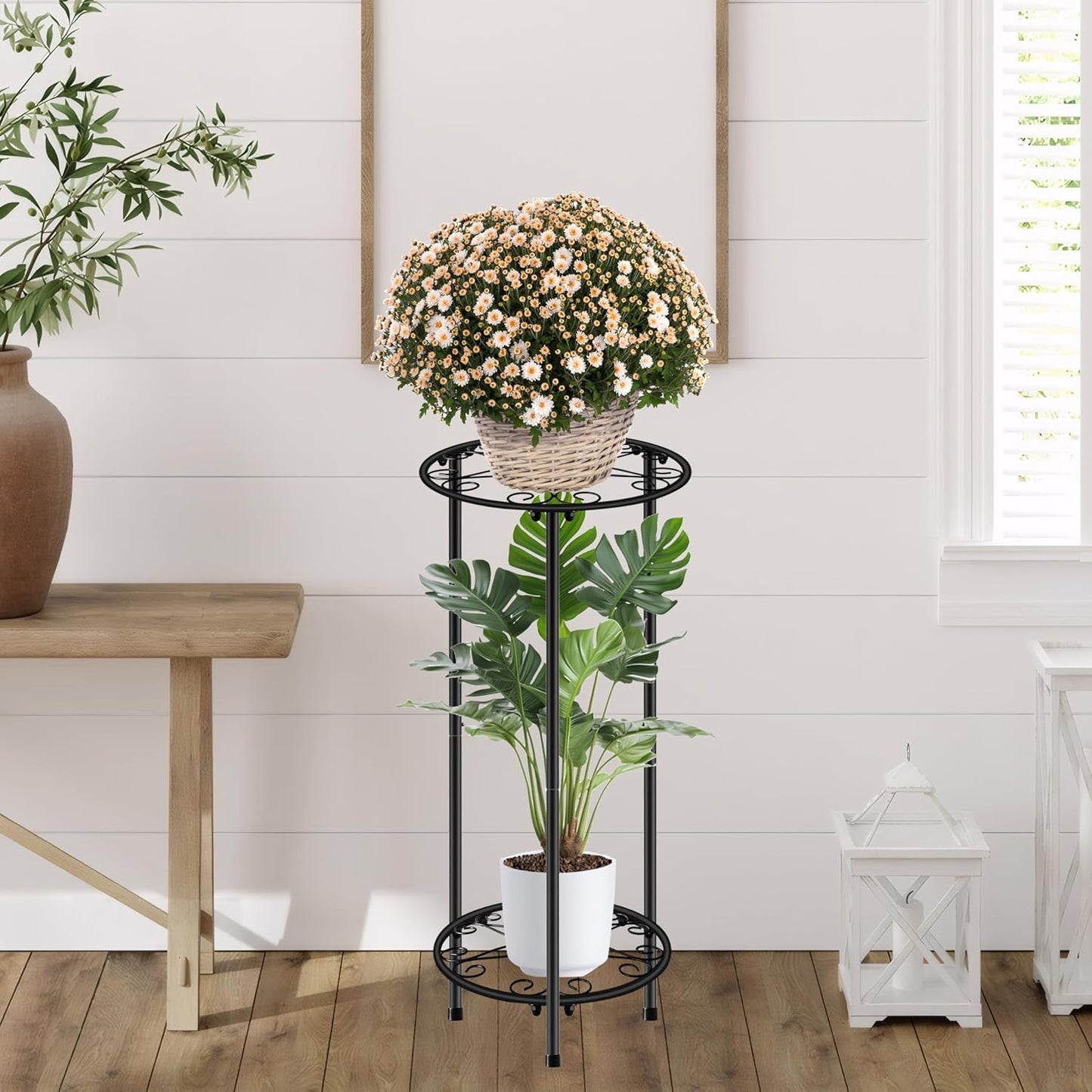 CASIMR Plant Stand Indoor Outdoor, Metal Rustproof Flower Shelf 2 Tier
