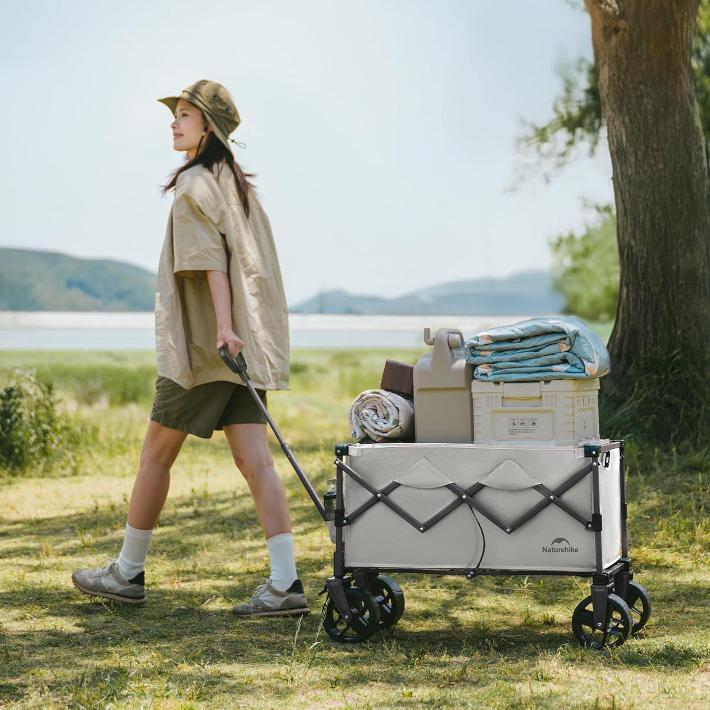 Naturehike Big Wheels Collapsible Wagon Cart, 300lbs Capacity Beach Wa