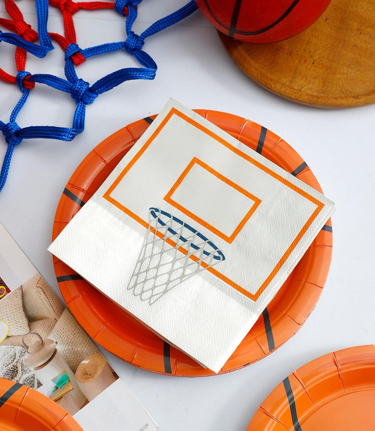 Winoo Design 48PCS Basketball Plates and Napkins Party Supplies - 24 PK - 9 Inch Basketball Paper Plates 6.5 Inch Paper Napkins Basketball Birthday Party Decorations Decor