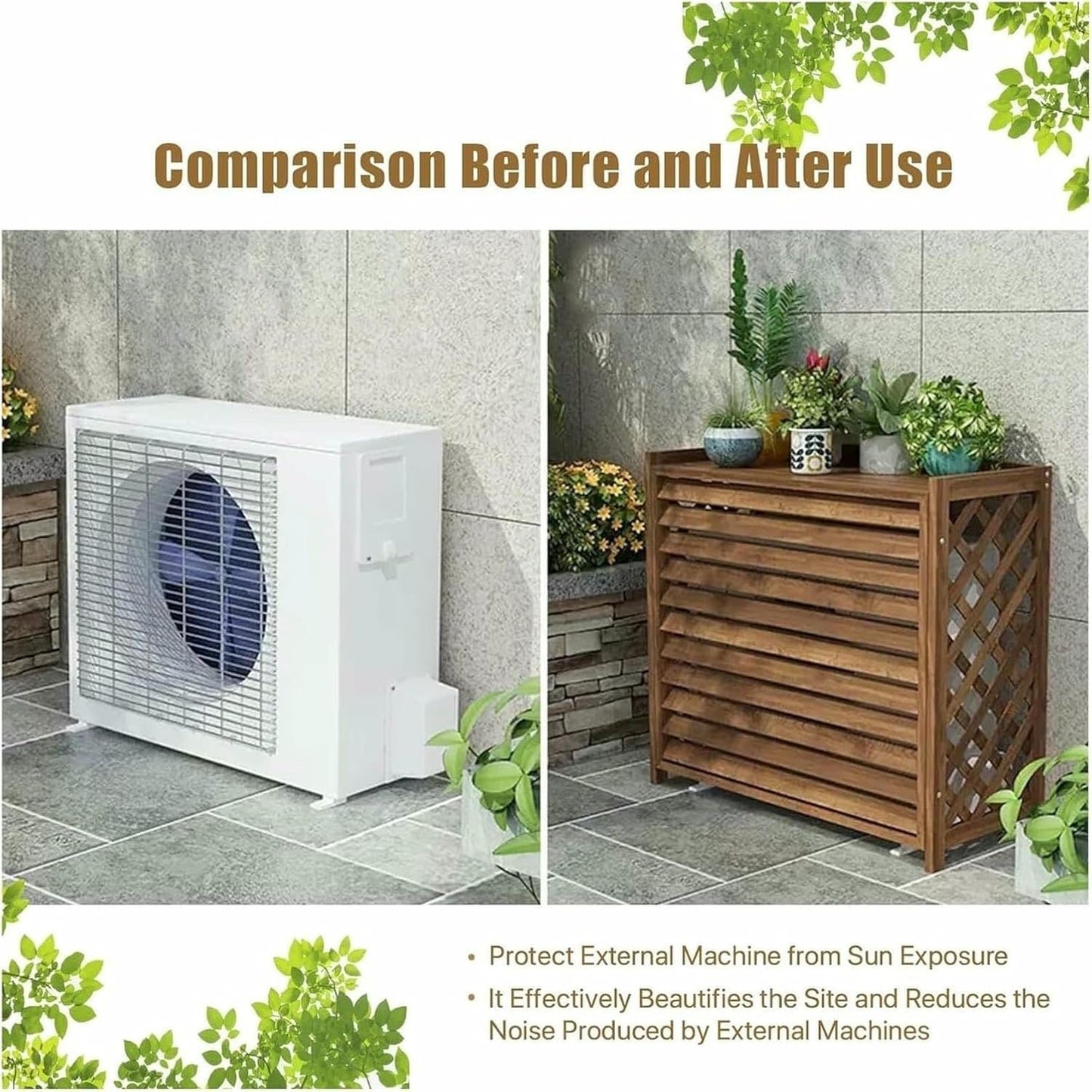 Solid Wood Air Conditioner Cover Privacy Screen Fence,Louvered Air Conditioner Outdoor Unit Waterproof Plant Stand,Hidden Trash Can Shell (Size : 103x44x93cm)