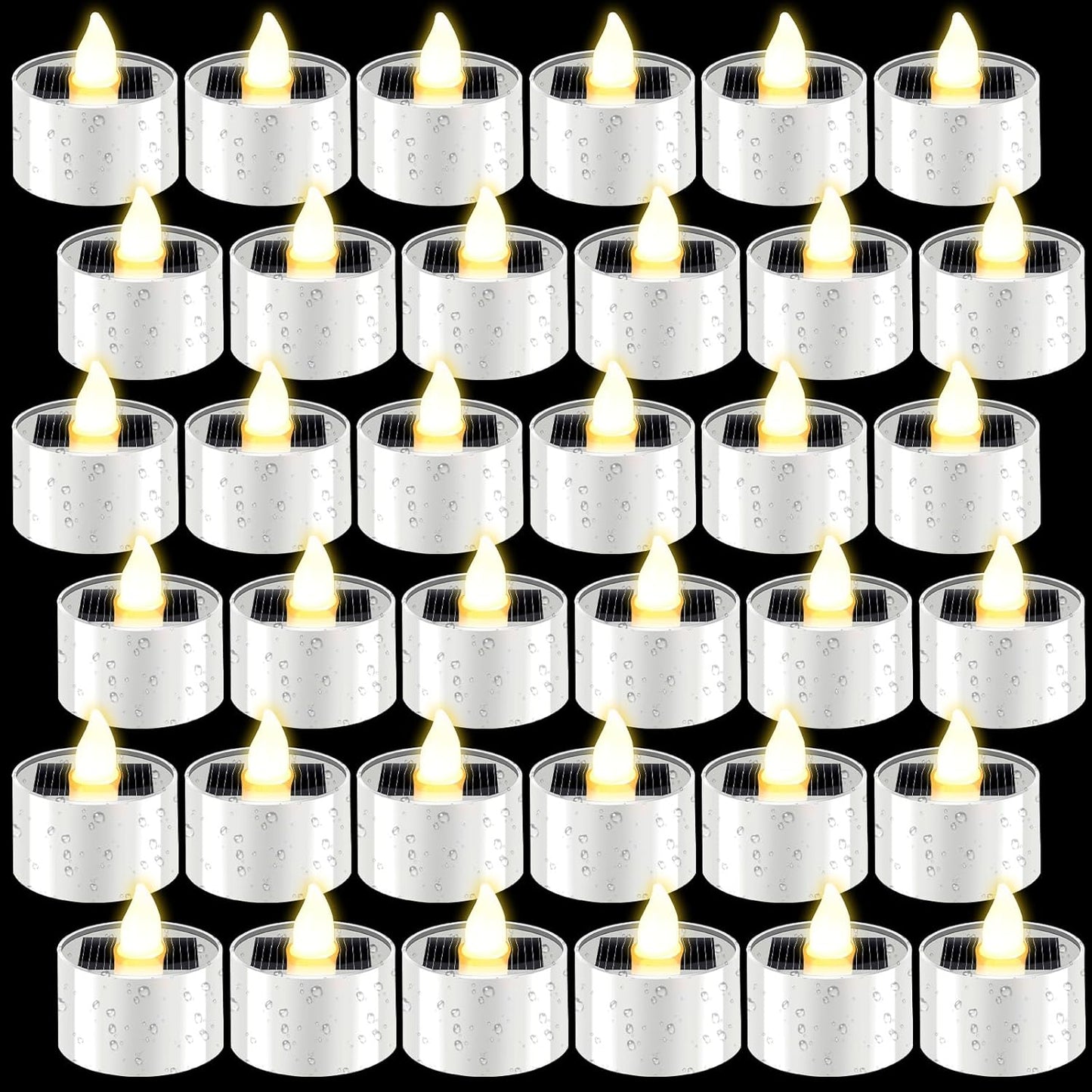 36 Pcs Solar Tea Lights Bulk Outdoor Waterproof Rechargeable Dusk to Dawn Lighting Small Valentine's Day Flameless Flickering LED Votive Candles for Garden Patio Party Lanterns (Warm White)