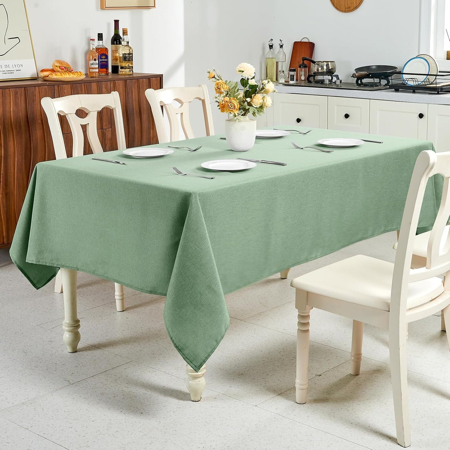 IVAPUPU Textured Linen Table Cloth for Rectangle Tables - Sage Green Tablecloths Rectangular Waterproof Wrinkle Free Wipeable Dining Table Cover for Spring Easter Decor Wedding Birthday, 52 x 70 Inch