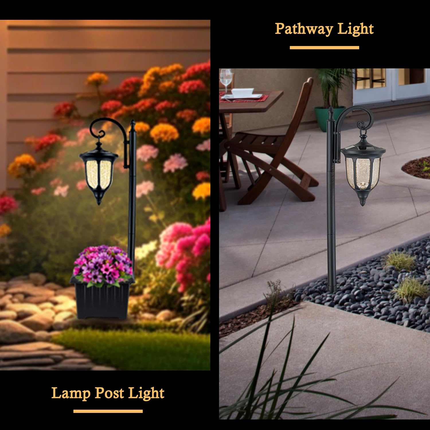 Solar Lamp Post Light with Planter, Outdoor Solar Lights with Crackle 