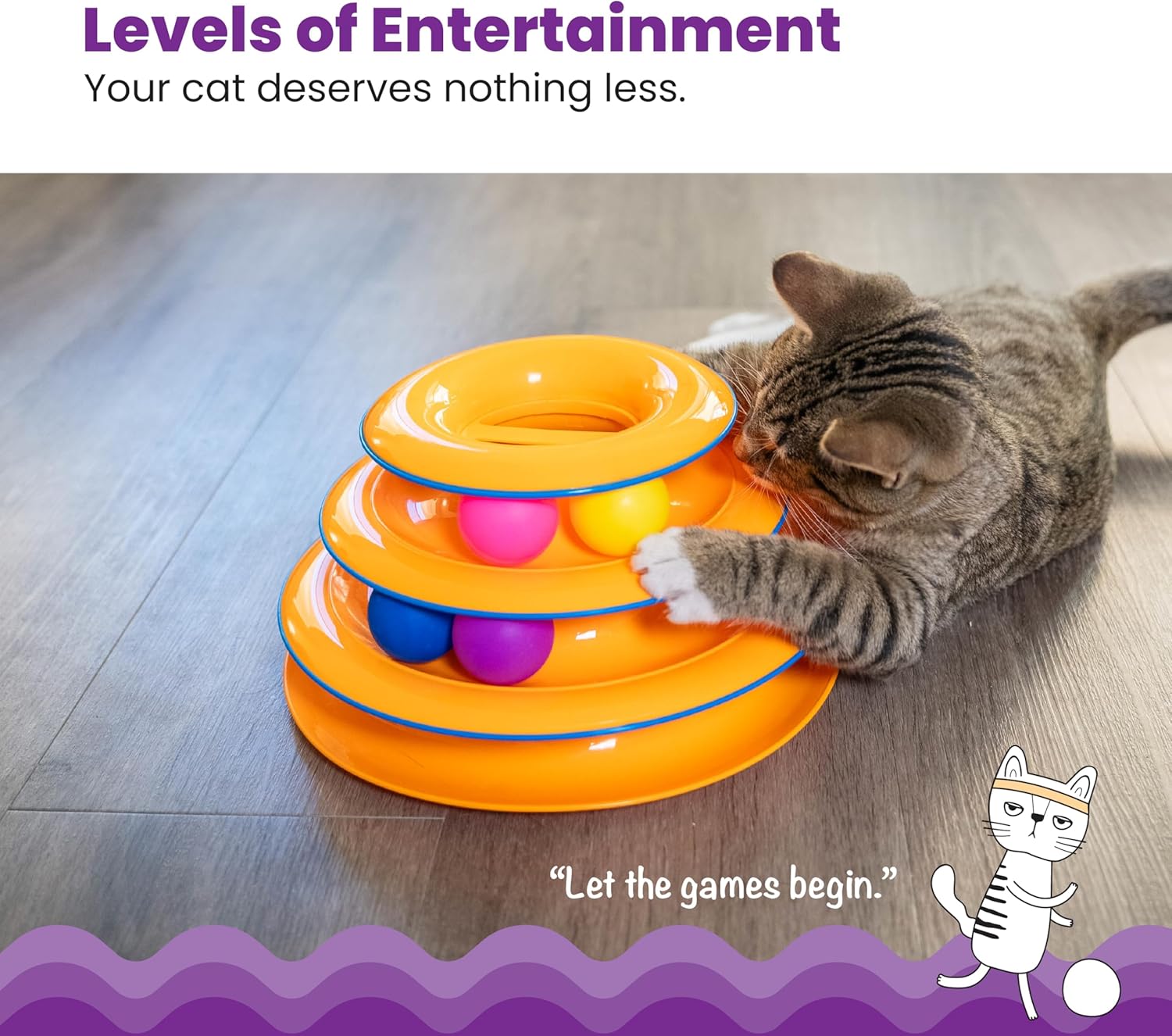 Catstages Tower of Tracks Cat Toy – 3-Level Track Tower with 6 Balls, 
