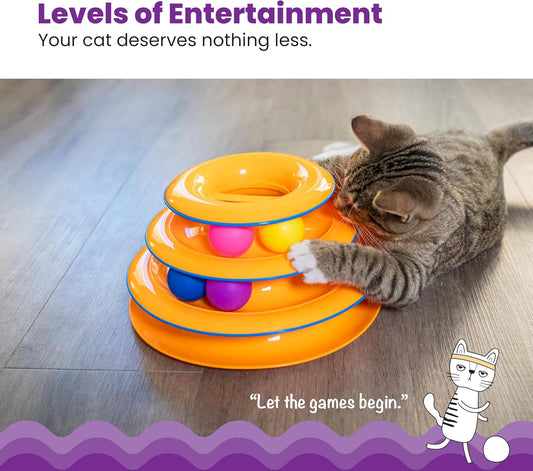 Catstages Tower of Tracks Cat Toy – 3-Level Track Tower with 6 Balls, 