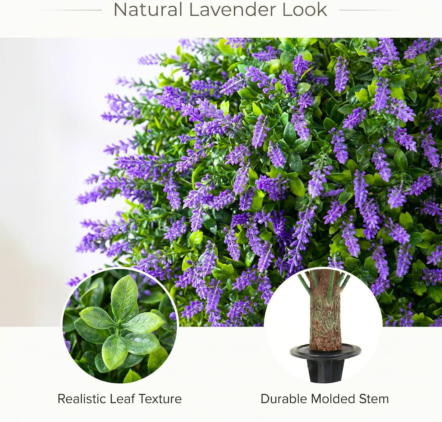 Artificial Boxwood Topiary Balls with Lavender – 24" Set of 2 Faux Shrub Bushes, Evergreen Trees with Ground Spike & Garden Tools – UV Resistant Faux Plants for Outdoor Planters, Porch & Front Door