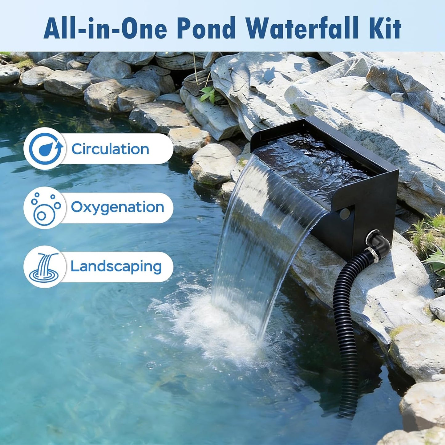 Pond Waterfall Spillway Kit, 12" Stainless Steel Spillway with Remote 