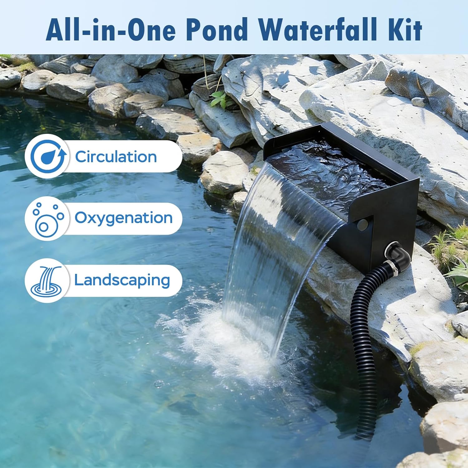 Pond Waterfall Spillway Kit, 12" Stainless Steel Spillway with Remote 