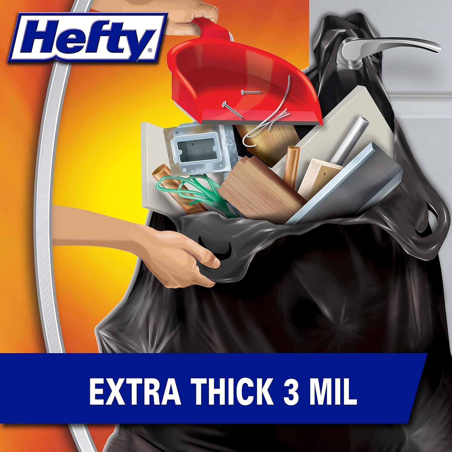 Hefty Load & Carry Heavy Duty Contractor Large Trash Bags, 42 Gallon, 