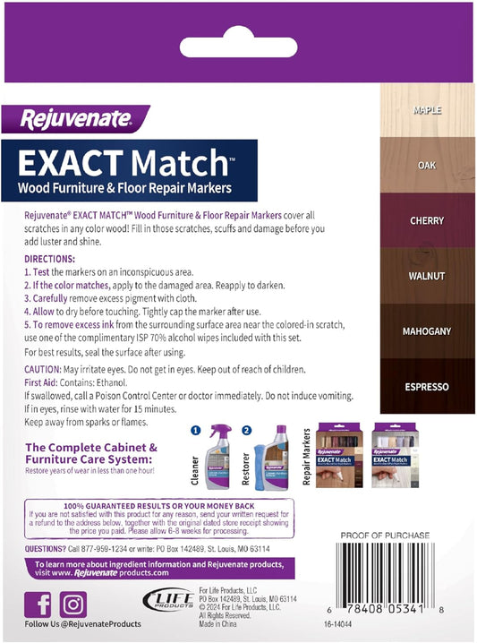 Rejuvenate Exact Match Wood Furniture & Floor Repair Markers, 6 Count, Brown Markers Cover All Scratches, Scuffs And Damage To Wood Furniture And Flooring