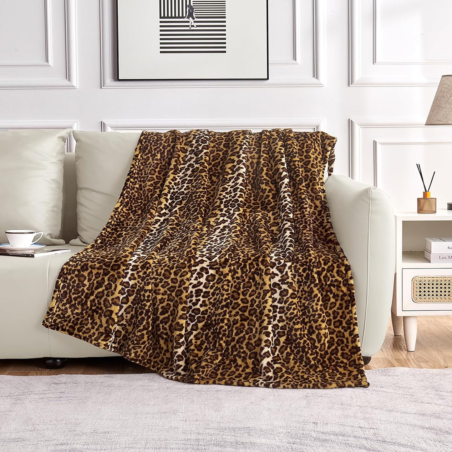 Leopard Print Blanket Fleece Throw for Bed Sofa Travel and Camping, Super Soft Cozy Fluffy Plush Cheetah Print Blanket for All Seasons 50"x60" (Dark Brown)