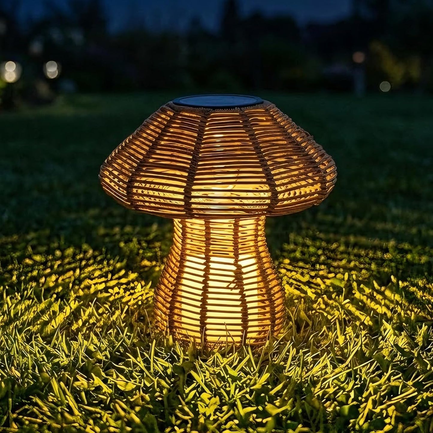 Portable Wireless Rattan Lamp for Indoor Outdoor, CE,RoHS Certified Solar Rechargeable & Replaceable Battery LED light, Handmade Small Table Light with Warm Candle Bulb for Patio Bedroom Restaurant