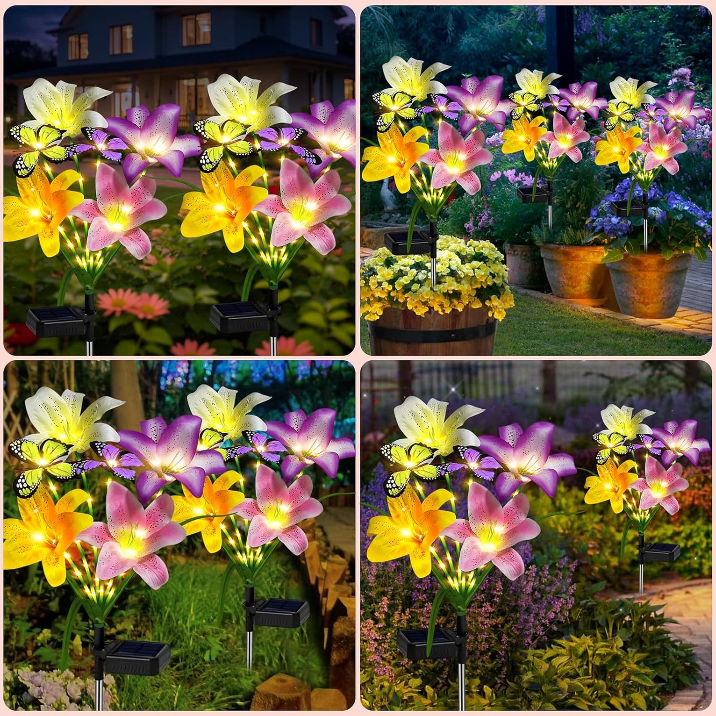 Solar Garden Lights Outdoor, 4 Pack Flower Lights for Outside, 16 Sola