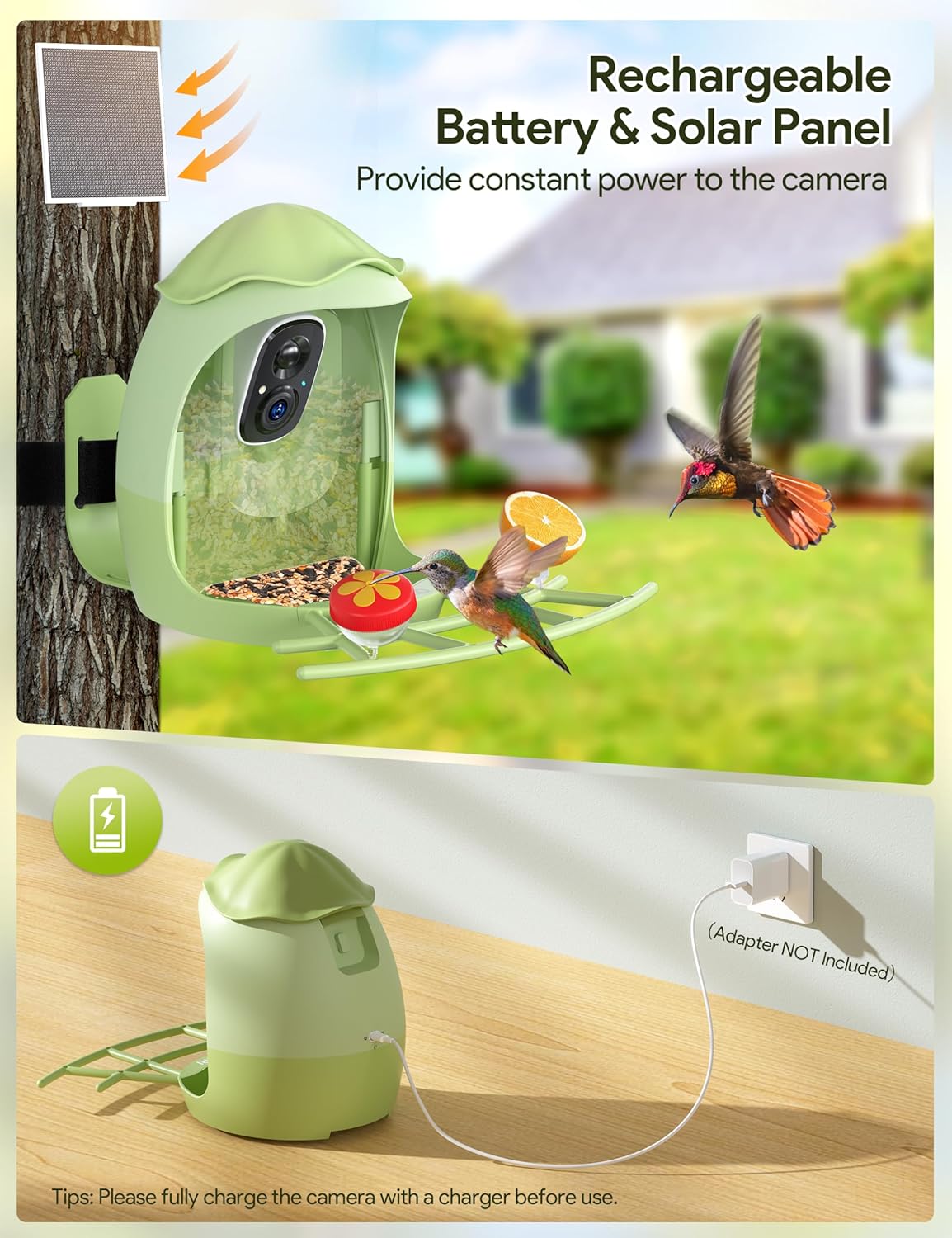 Osoeri AI Smart Bird Feeder with Camera - 2K HD Live Video & AI Identify Birds, Solar Powered Birdfeeder for Outdoors, 2.4GHz WiFi, Real-Time Alerts, Best Gifts for Bird Lovers & Families