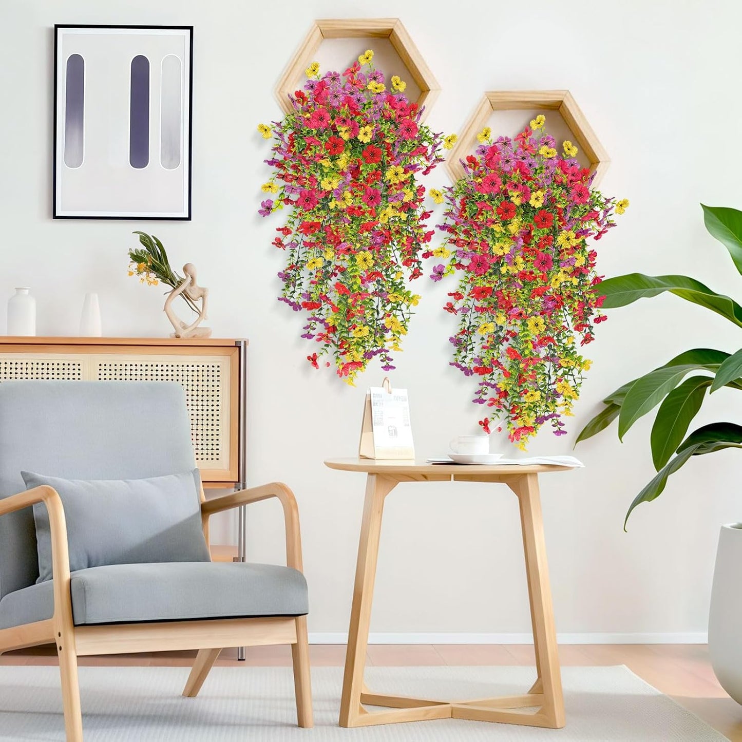 ICX 4 PCS Artificial Hanging Flowers for Outdoors, UV Resistant Artificial Outdoor Flowers, Snake Plant Style Silk Flowers for Pot, Front Door, Porch, Yard, Patio, Window Box, Hanging Basket (Mix)