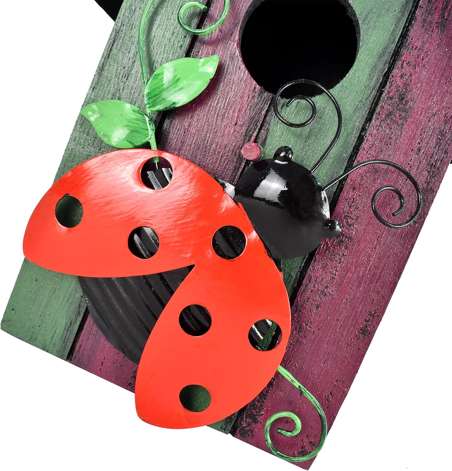 Wooden Decorative Birdhouse Hanging Bird House Hand Painted Birds Box Outdoor Garden Decor Bird Feeder for Finch Hummingbird Cardinals Bluebirds Sparrows Chickadees (Ladybug)