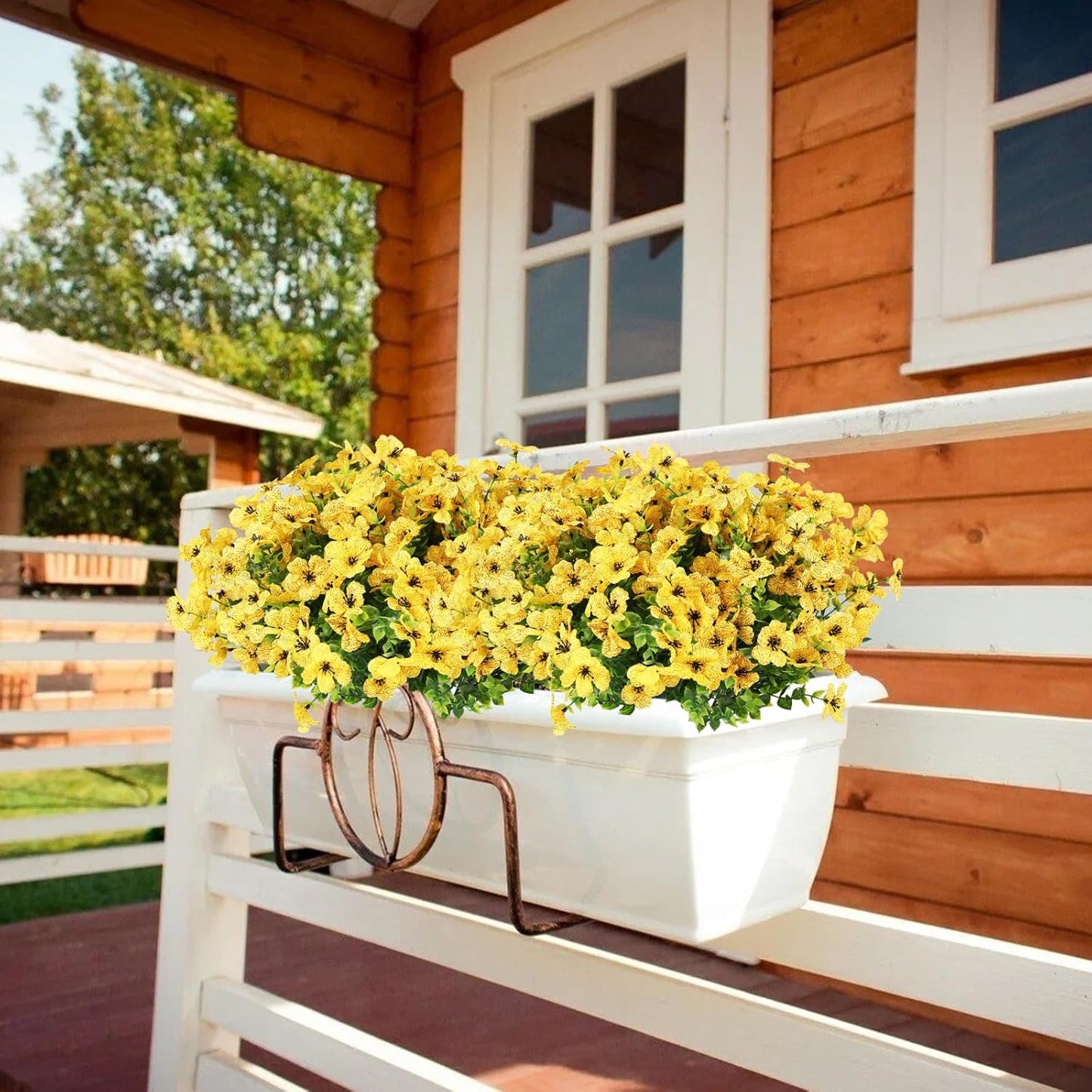 Artificial Flowers for Outdoors, 12 Bundles Artificial Plants & Flowers Outdoor, UV Resistant Faux Flowers Silk Fake Flower for Outside Porch Pot Window Garden Planter Decoration(Yellow)
