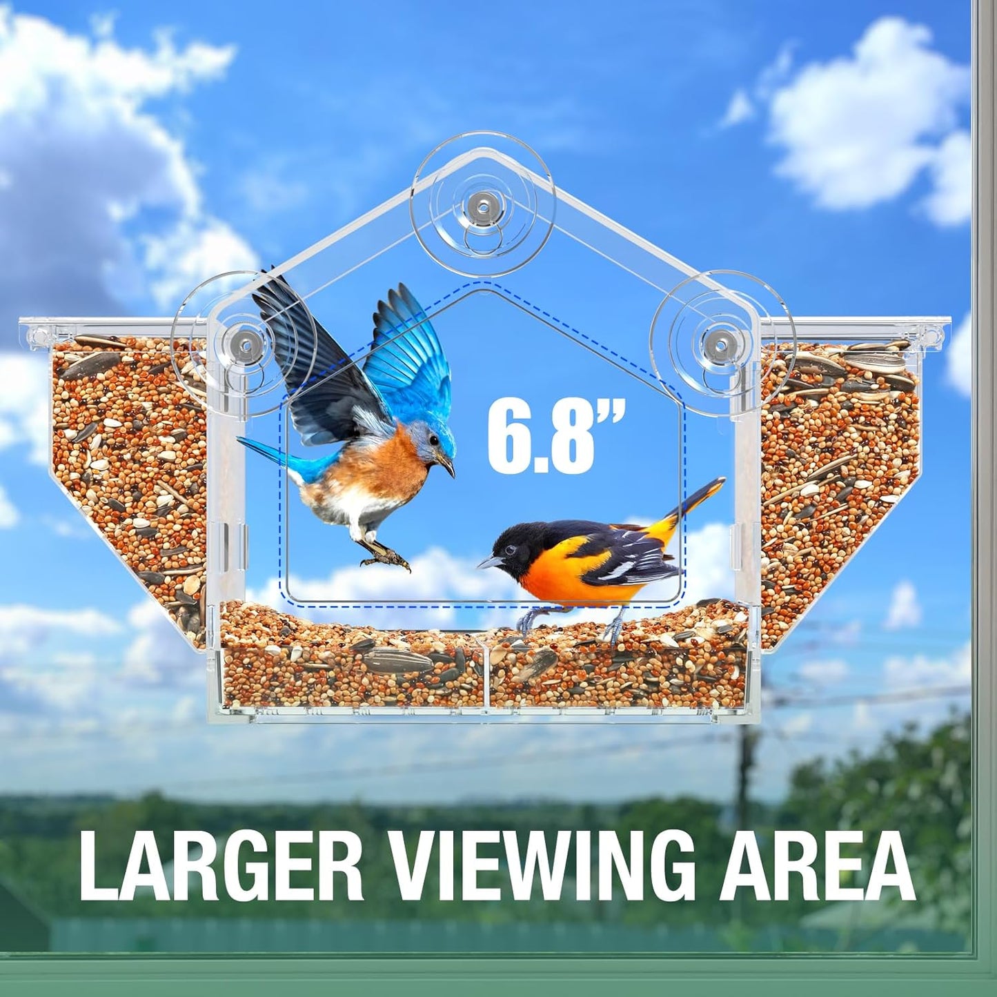 Upgraded Window Bird Feeder with Dual Side Hoppers – High Capacity Outside Birdfeeder for Window – Strong Suction Cups & Adhesive Options, Close-up Viewing for Indoor Cats & Seniors, Ideal Nature Gift