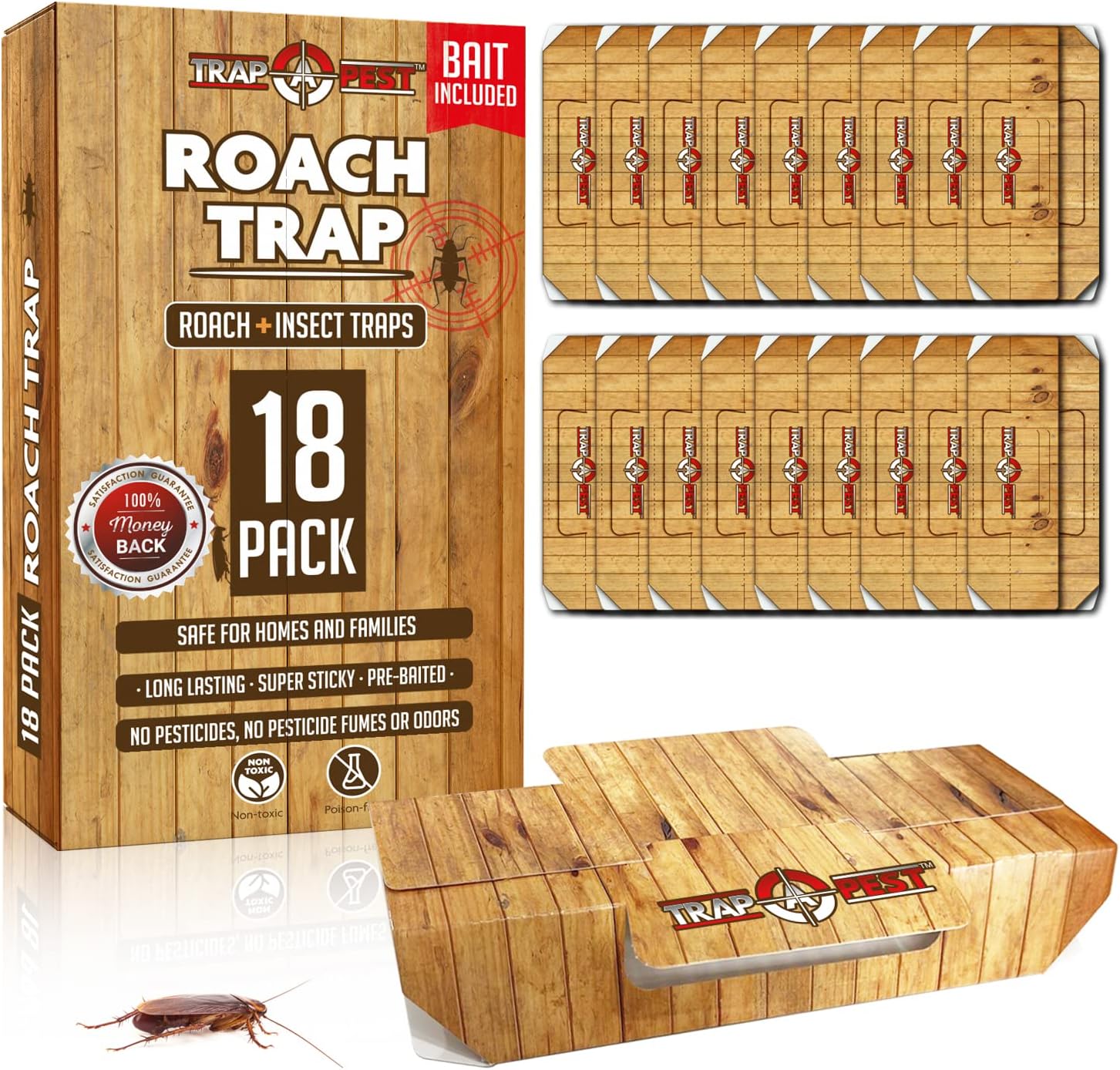 Roach Traps Indoor Sticky (18 Pack) - Glue Traps for Roaches Bug Traps