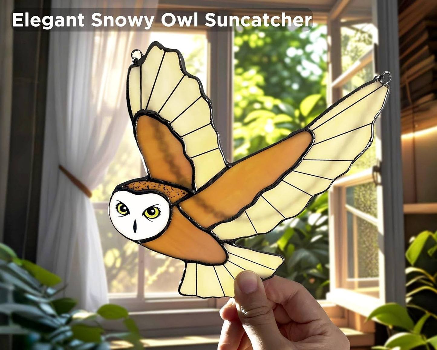 Halloween Owl Stained Glass Window Hanging for Women, Mom, Grandma - Handmade Real Glass Bird Suncatcher - Elegant Gifts Box Home Decor (H5.9xW6.3 inch)