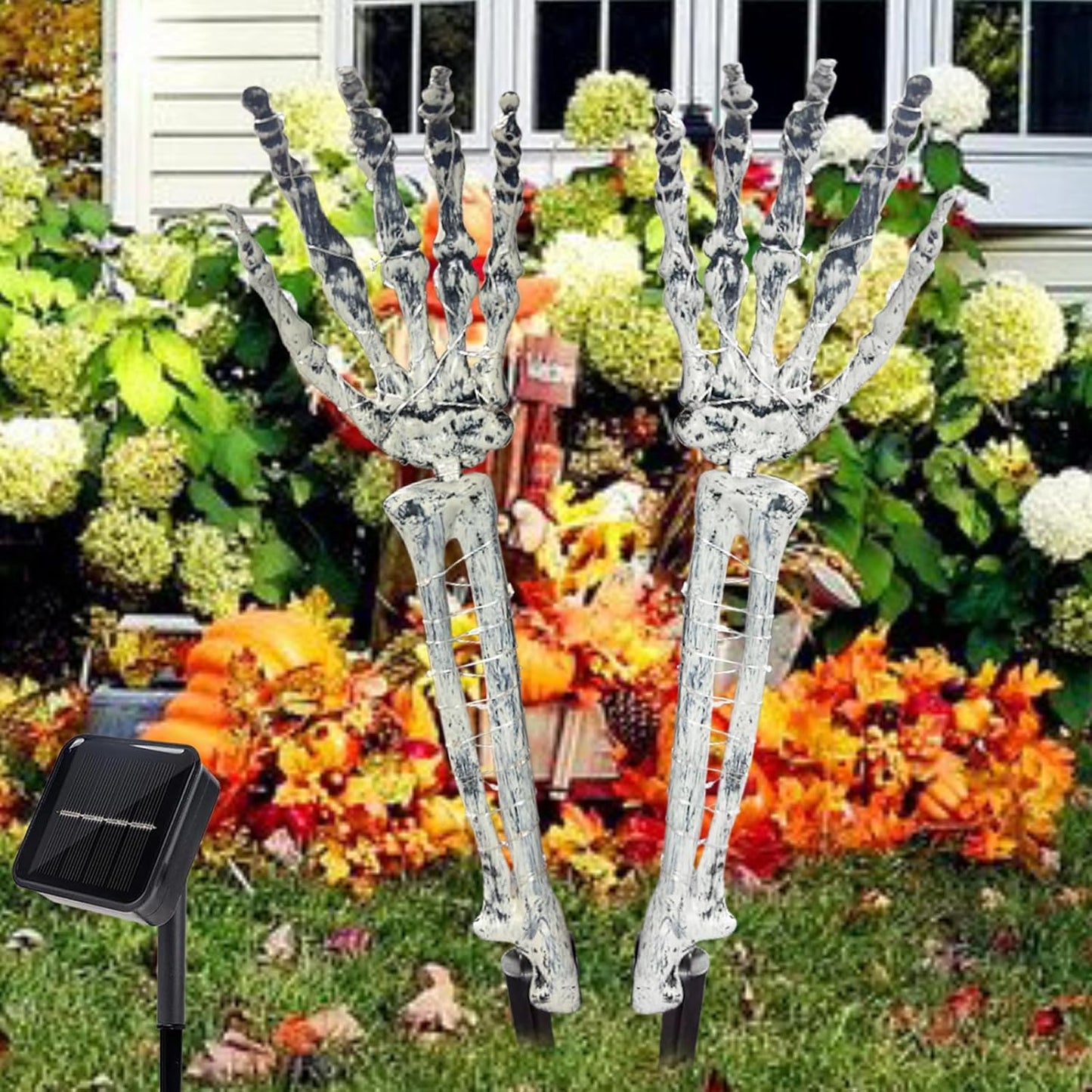 Halloween Solar Skeleton Arm Stakes with 100 Purple LED Lights, Scary LED Bone Hands with 8 Lighting Modes for Pathway Garden Outdoor Decorations