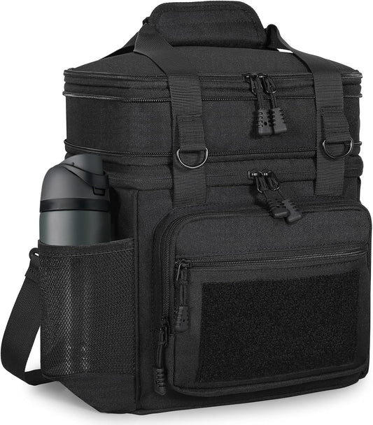 GLENKEY Tactical Lunch Box Cooler Bag - Expandable Insulated Lunch Bag for Men Women - Large Lunchbox for Adults Work Shifts Outdoor Trips Black 16L