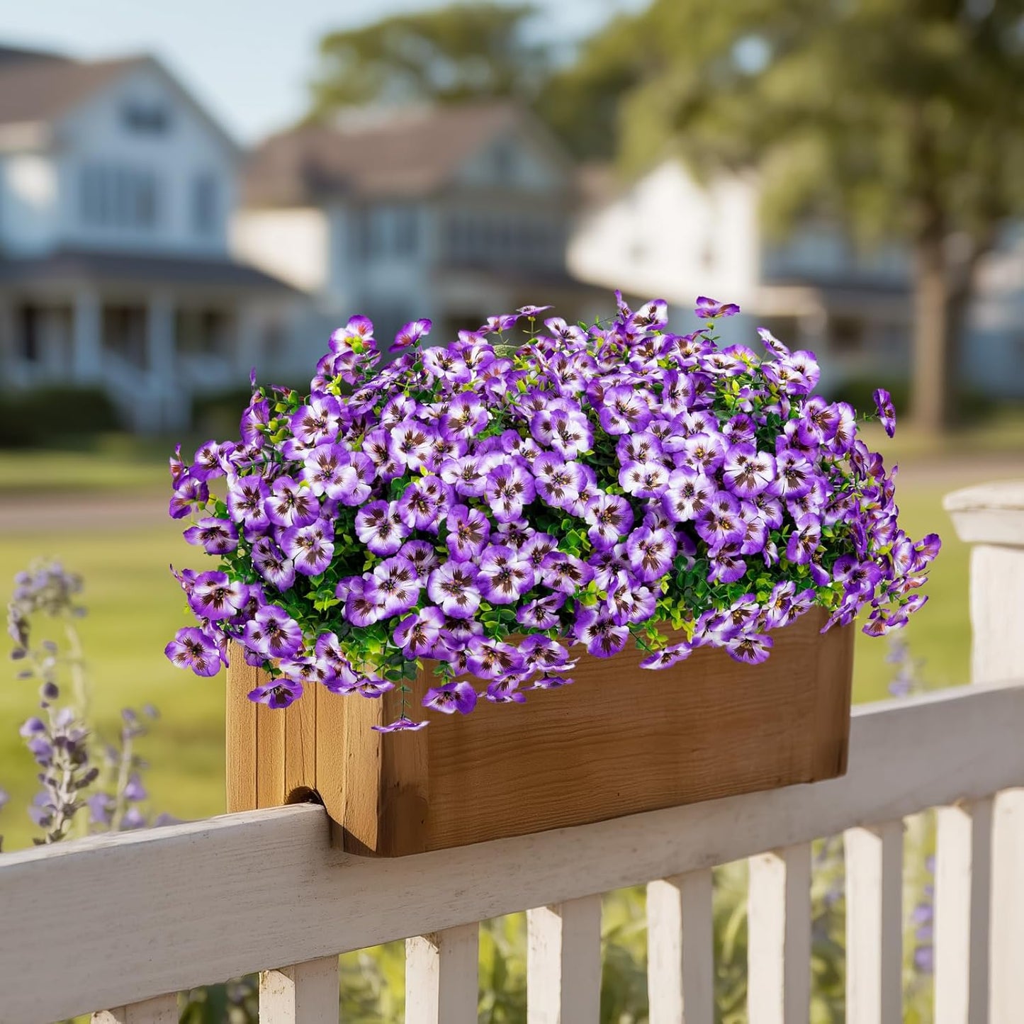 24 Pcs Artificial Fake Pansy Flowers for Outdoor,Faux Silk Plants Flowers UV Resistant Pansies Spring Flowers for Planter Front Door Porch Yard Patio garden Window Box Home Decor(Purple White)