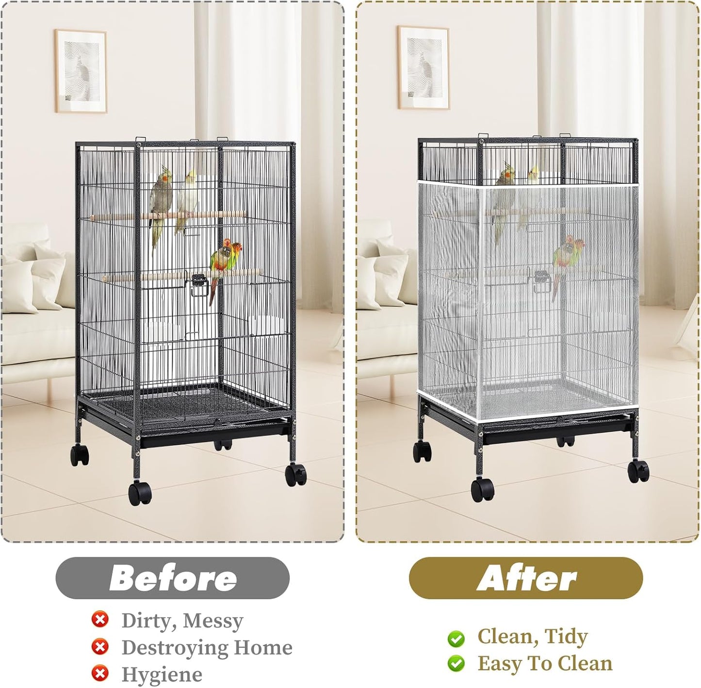 White Bird Cage Seed Catcher Adjustable Soft Birdcage Cover Reusable Nylon Mesh Birdcage Net Lightweight Skirt Seed Guard for Parrot Cage Stop Scatter Breathable Round Square Canary