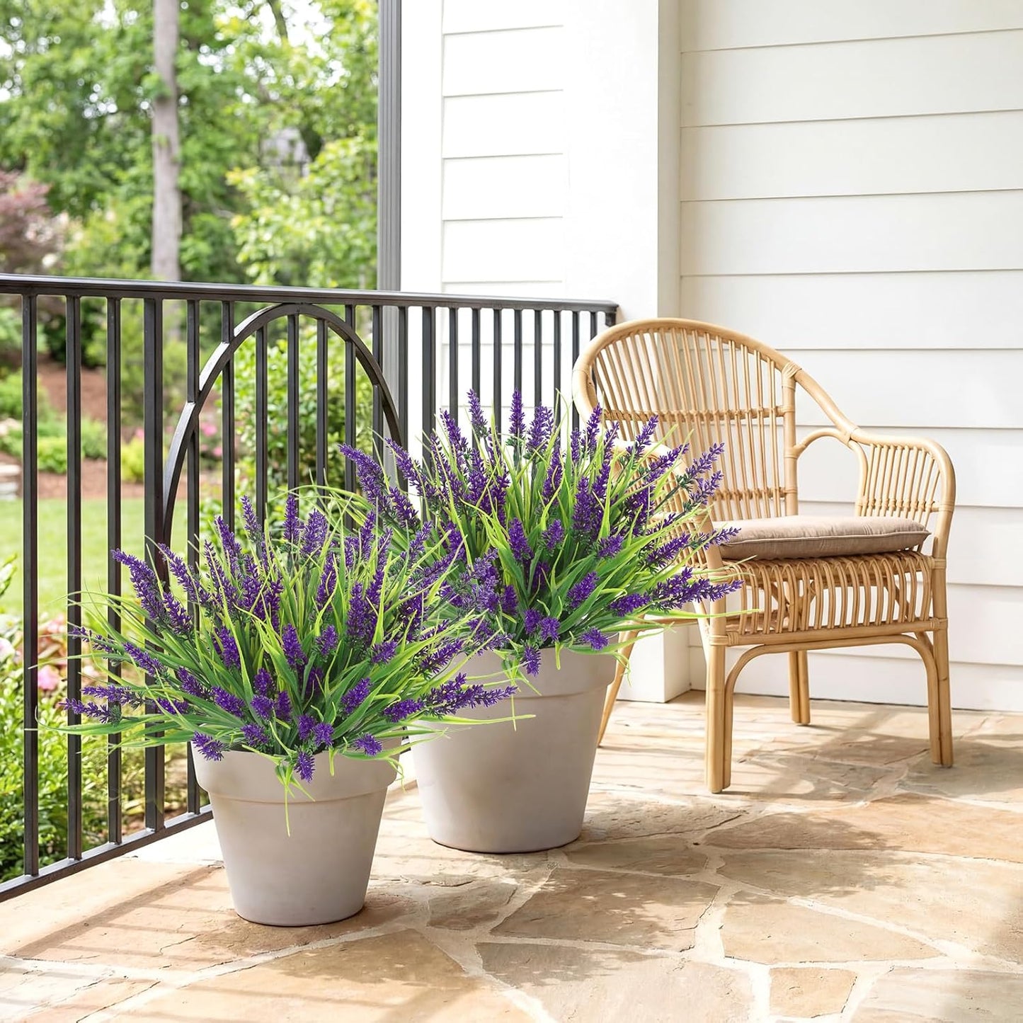 10 Bundles Artificial Grass Fake Plants Outdoor Fake Monkey Tail Grass with Flowers for Pot UV Resistant Lavender Patio Garden Porch Home Window Hanging Planter Decor Faux Plastic Shrubs(Fuchsia)