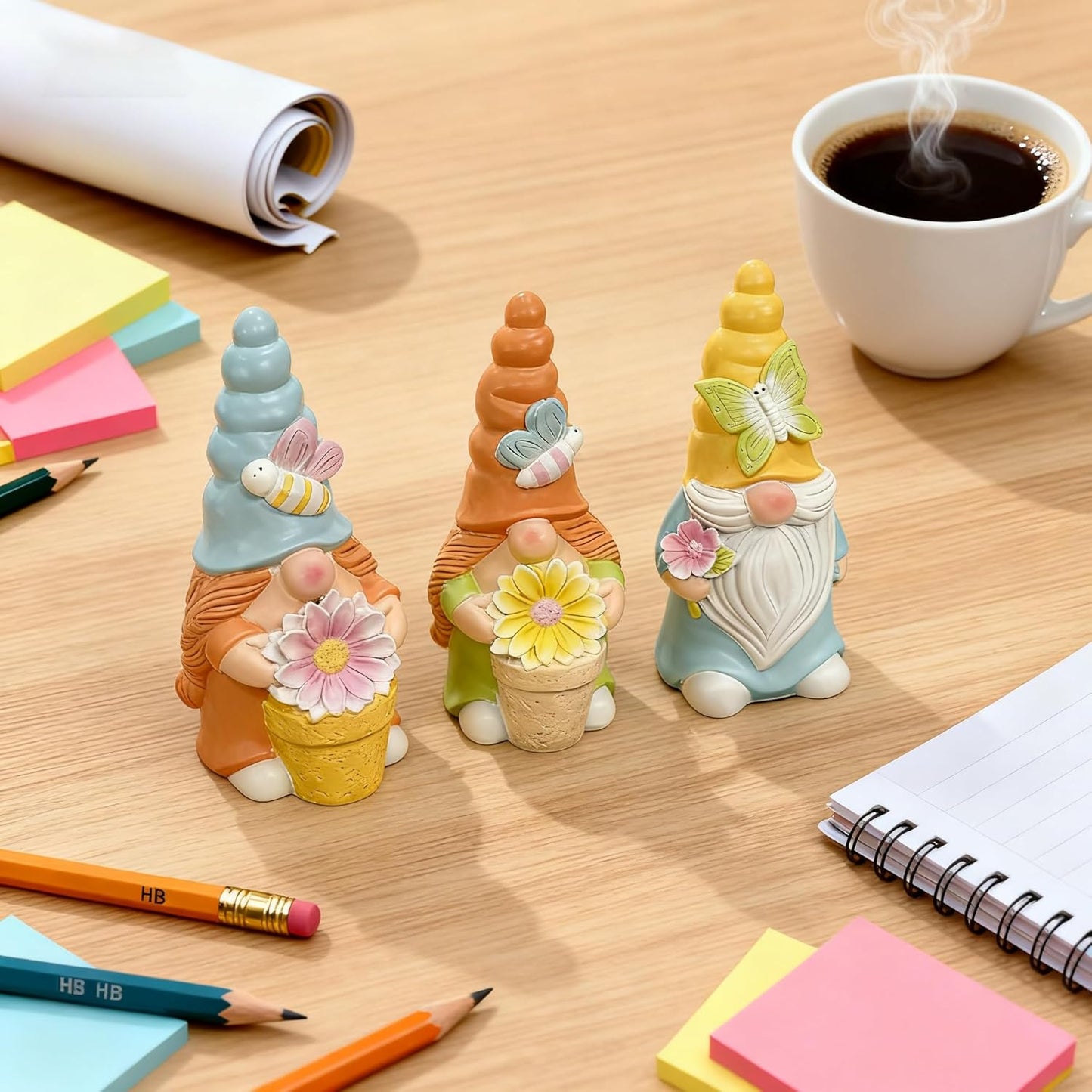 Set of 3 Garden Gnomes with Flower | Spring Decorations for Home, Indo