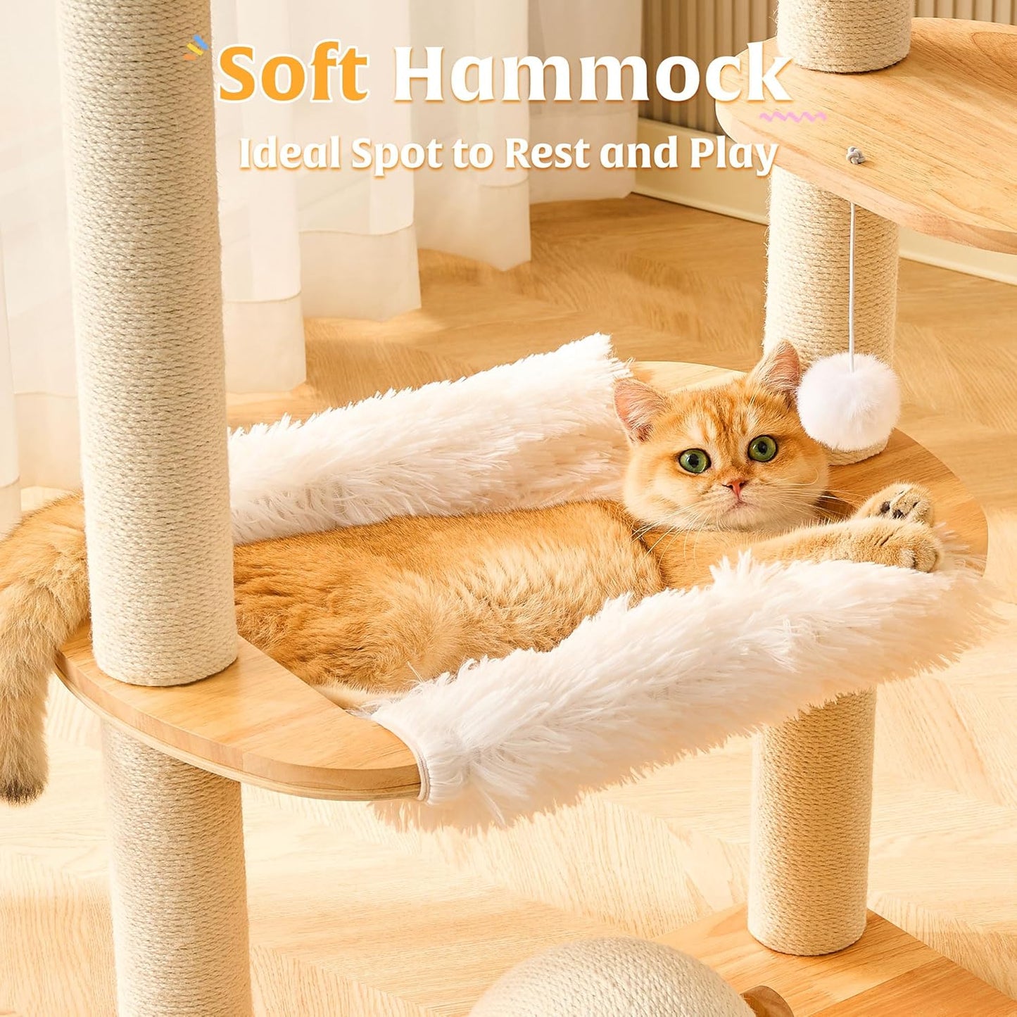 HITTITE Solid Wood Cat Tree Tower with Scratching Post, 53 Inches Tall